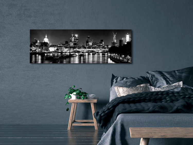 Canvas Print London Lights (1 Part) Narrow Black and White 123656 additionalImage 3
