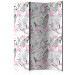 Folding Screen Flamingos and Twigs (3-piece) - pink birds surrounded by plants 124356