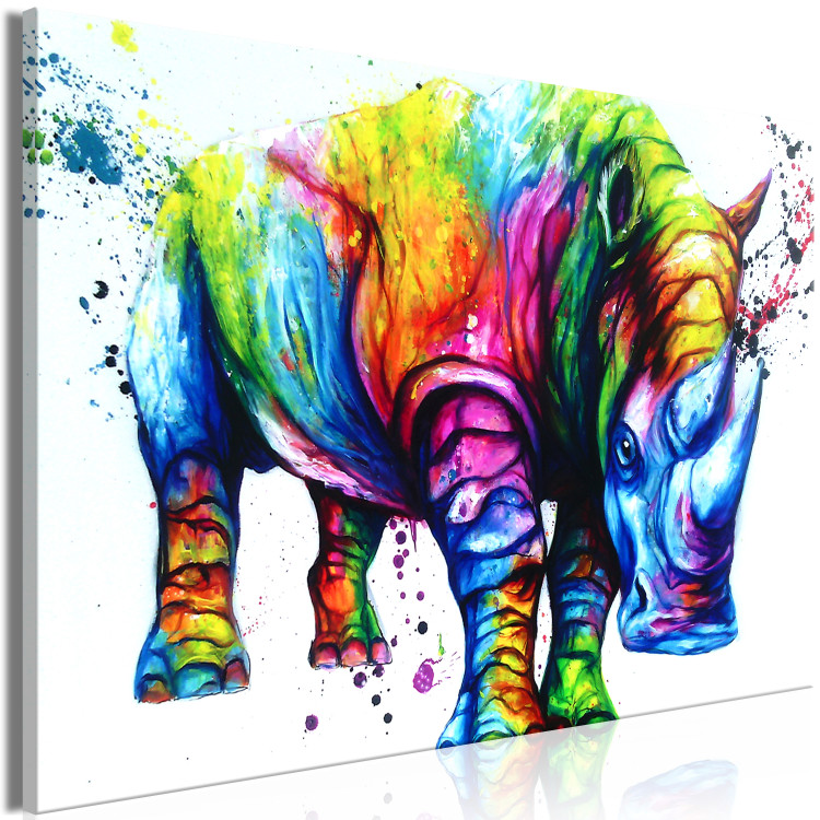 Canvas Art Print Colourful Rhino (1 Part) Wide 126956 additionalImage 2