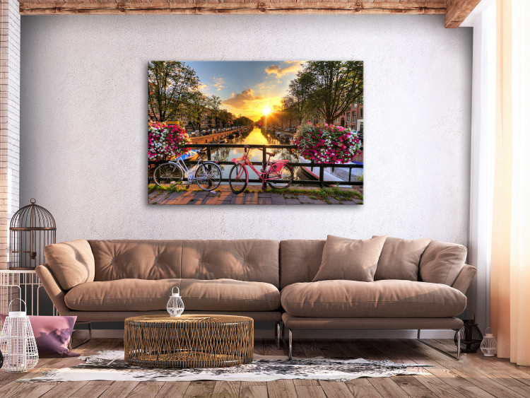 Canvas Print Bicycle City (1-part) wide - city river landscape of Amsterdam 128356 additionalImage 3