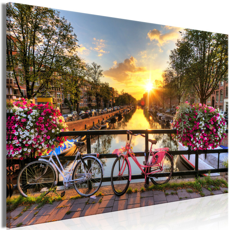 Canvas Print Bicycle City (1-part) wide - city river landscape of Amsterdam 128356 additionalImage 2