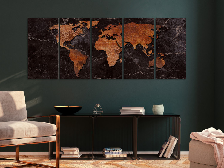 Canvas Copper Map (5-part) narrow - world map on a dark texture 128856 additionalImage 3