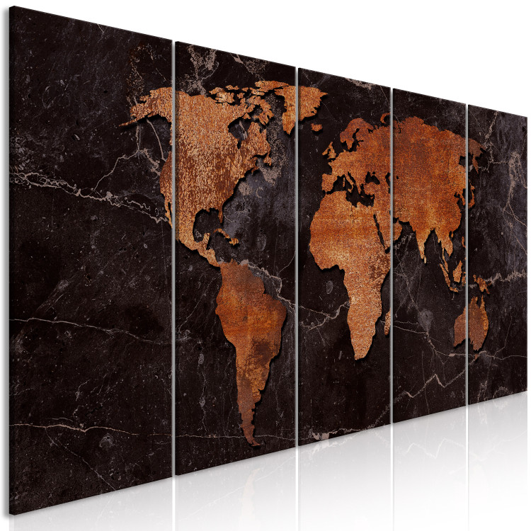 Canvas Copper Map (5-part) narrow - world map on a dark texture 128856 additionalImage 2