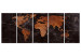 Canvas Copper Map (5-part) narrow - world map on a dark texture 128856