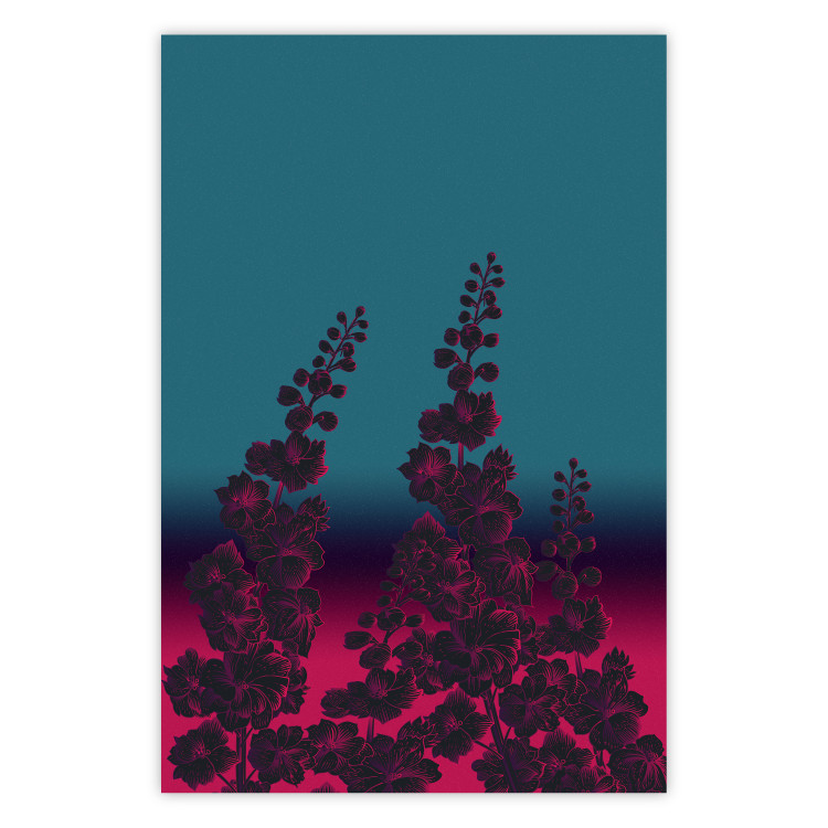 Wall Poster Cosmic Flowers - abstraction with scarlet nature on an uneven background 129156