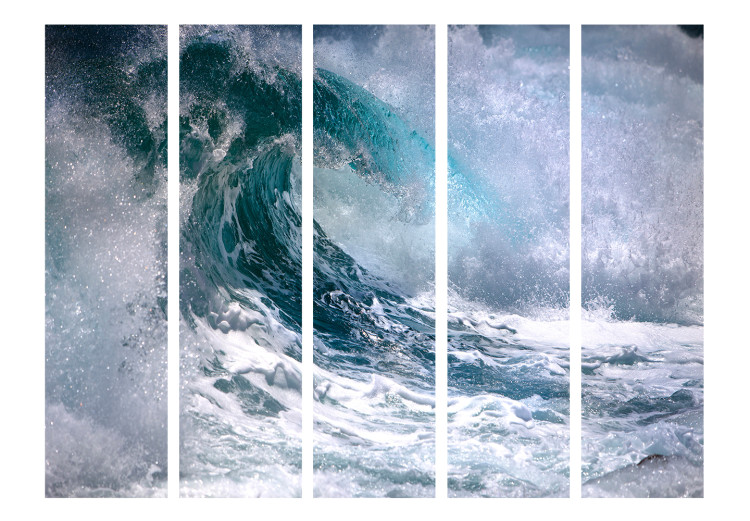 Folding Screen On the Wave II (5-piece) - turbulent sea in shades of blue 132756 additionalImage 3