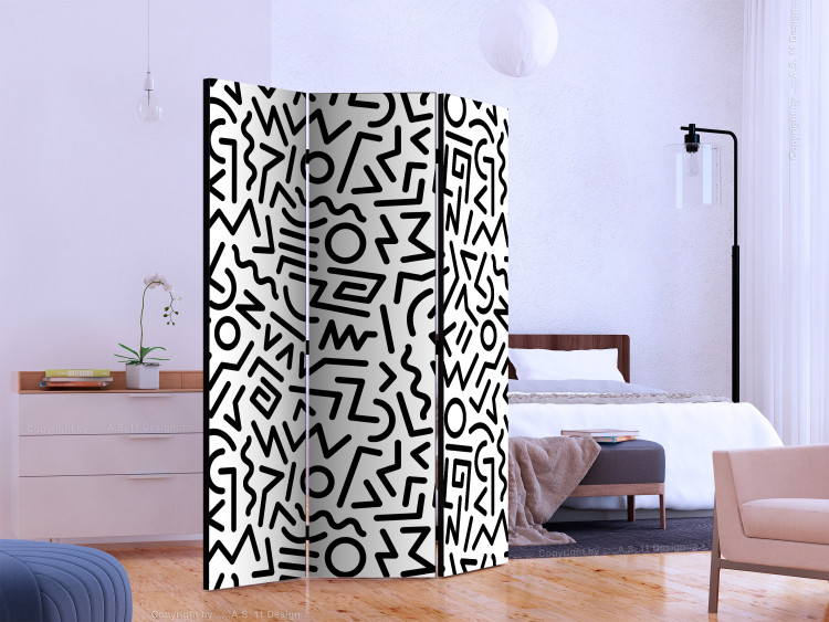 Room Divider Black and White Maze (3-piece) - pattern in minimalist design 133156 additionalImage 2