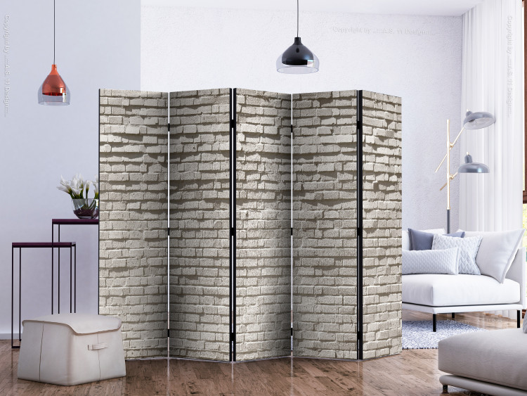 Room Divider Screen Brick Wall: Minimalism II (5-piece) - composition with gray background 133456 additionalImage 2