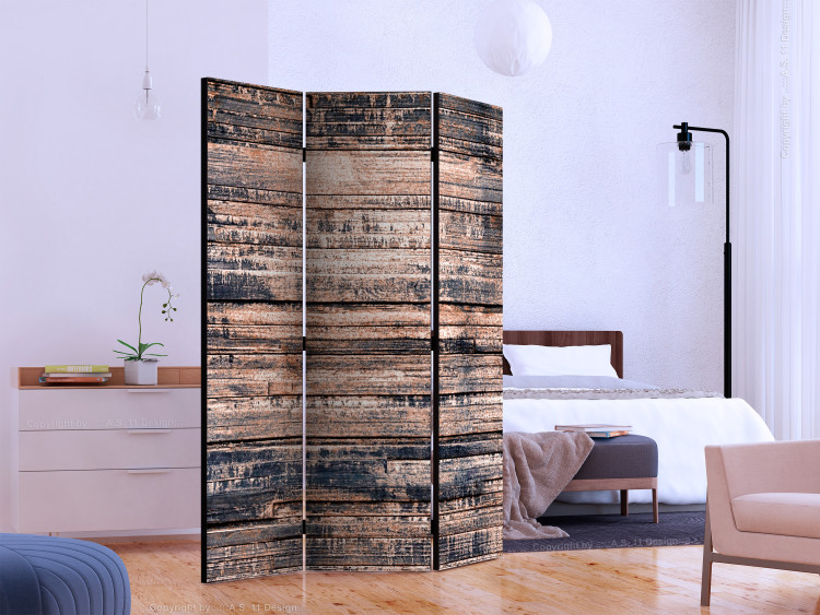 Room Divider Burnt Planks (3-piece) - background with texture of brown wood 133556 additionalImage 2