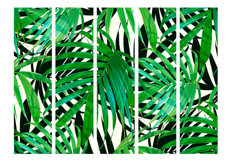 Room Separator Tropical Leaves II - composition of green palm leaves on a gray background 133856 additionalImage 3