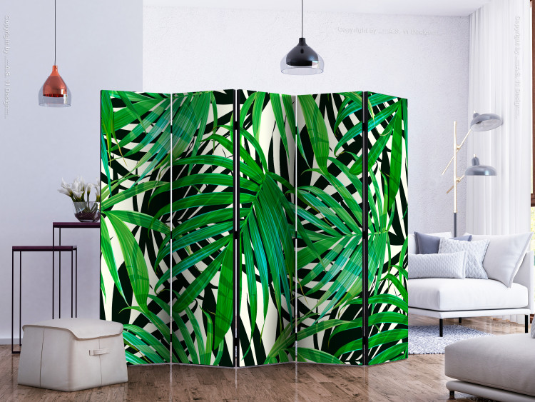 Room Separator Tropical Leaves II - composition of green palm leaves on a gray background 133856 additionalImage 2