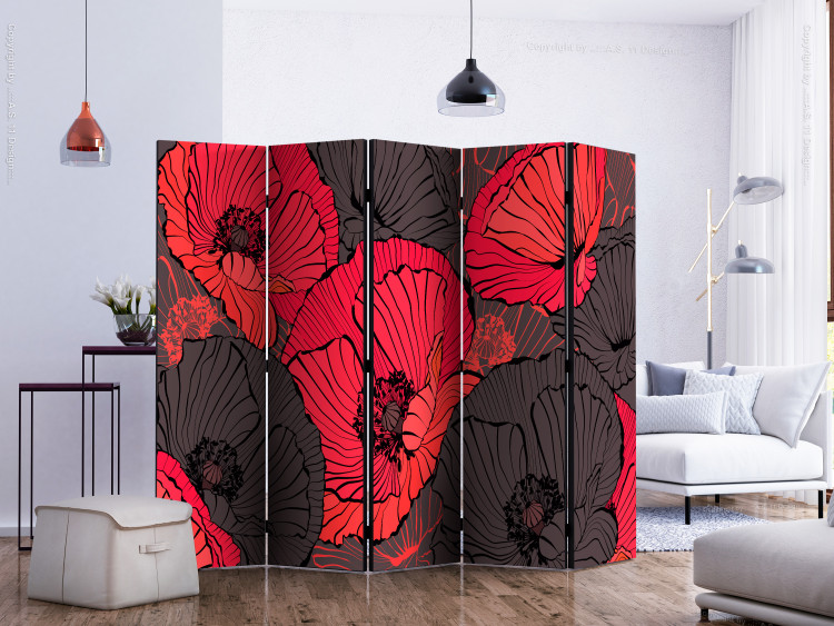Room Separator Pleated Poppies II - red and black poppy flowers in a comic style 133956 additionalImage 2
