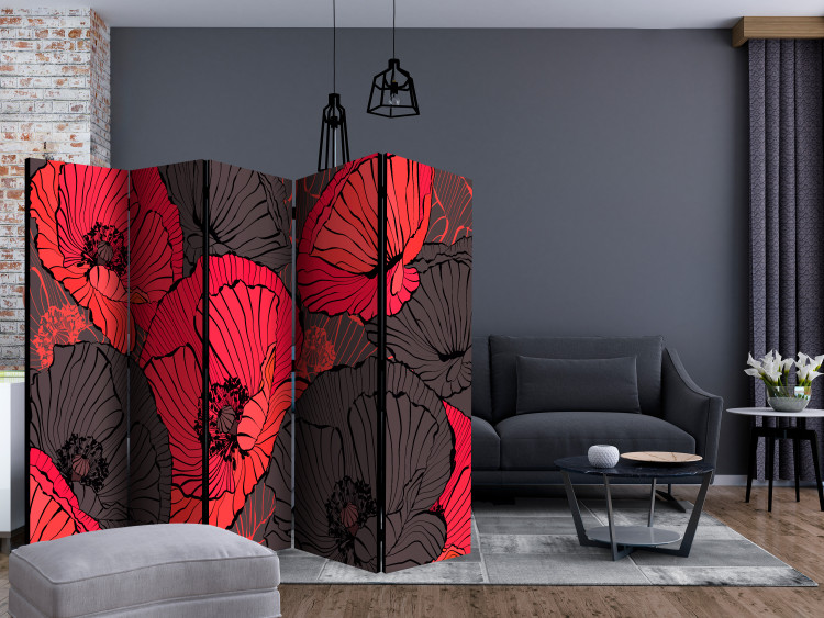 Room Separator Pleated Poppies II - red and black poppy flowers in a comic style 133956 additionalImage 4