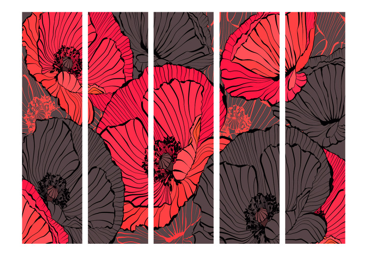 Room Separator Pleated Poppies II - red and black poppy flowers in a comic style 133956 additionalImage 3