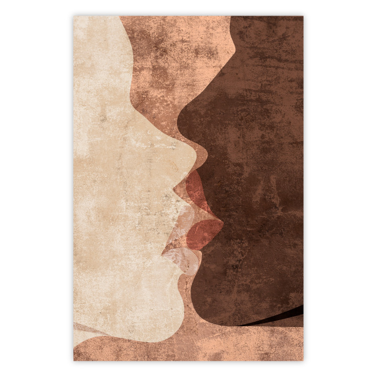 Wall Poster Otherworldly Kiss - a warm romantic abstraction of human faces 136056