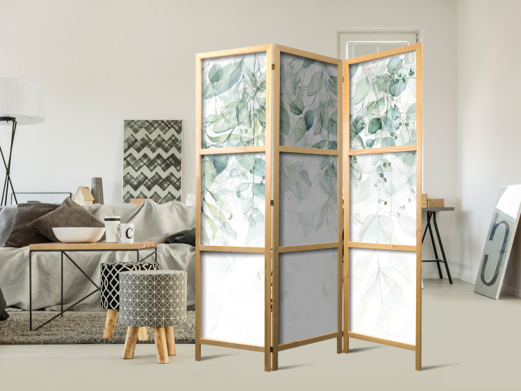 Room Divider Screen Touch of Nature - First Variant (3-piece) - Leaves amidst white 136156 additionalImage 6