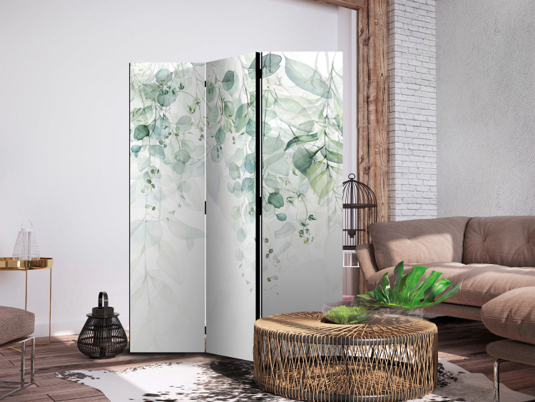 Room Divider Screen Touch of Nature - First Variant (3-piece) - Leaves amidst white 136156 additionalImage 2