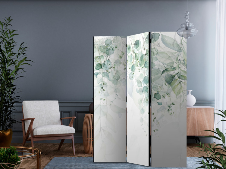 Room Divider Screen Touch of Nature - First Variant (3-piece) - Leaves amidst white 136156 additionalImage 4