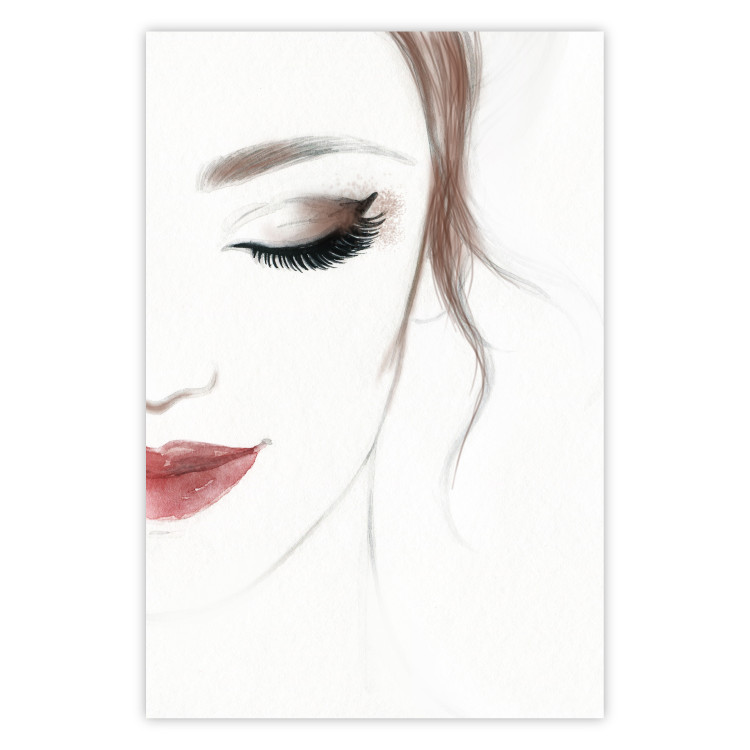 Wall Poster Delicate Beauty - a portrait of a woman with red lips and a white background 136456