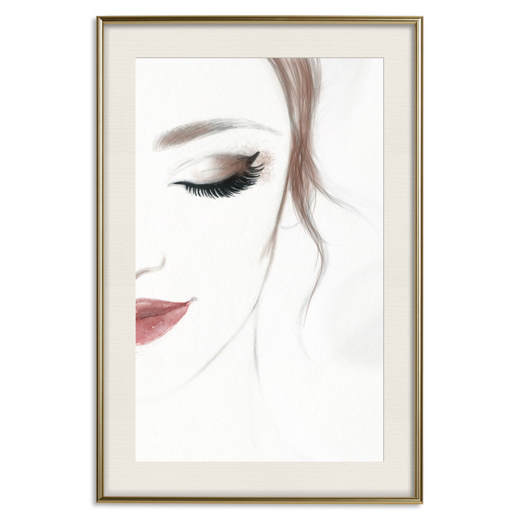 Wall Poster Delicate Beauty - a portrait of a woman with red lips and a white background 136456 additionalImage 25