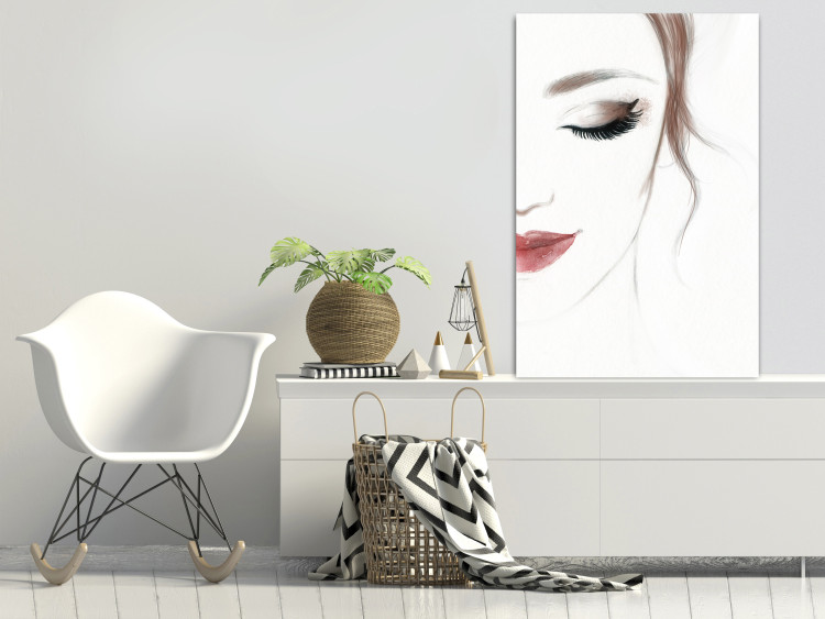 Wall Poster Delicate Beauty - a portrait of a woman with red lips and a white background 136456 additionalImage 21