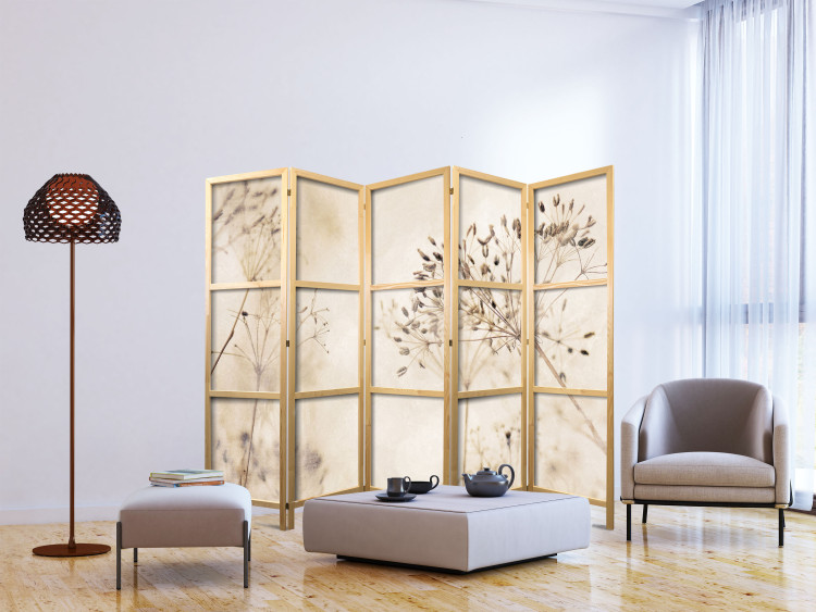 Room Divider Serenity and Contemplation II (5-piece) - Delicate plants on a beige background 138356 additionalImage 6