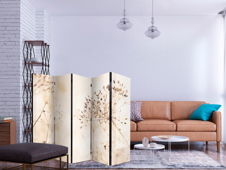 Room Divider Serenity and Contemplation II (5-piece) - Delicate plants on a beige background 138356 additionalImage 4