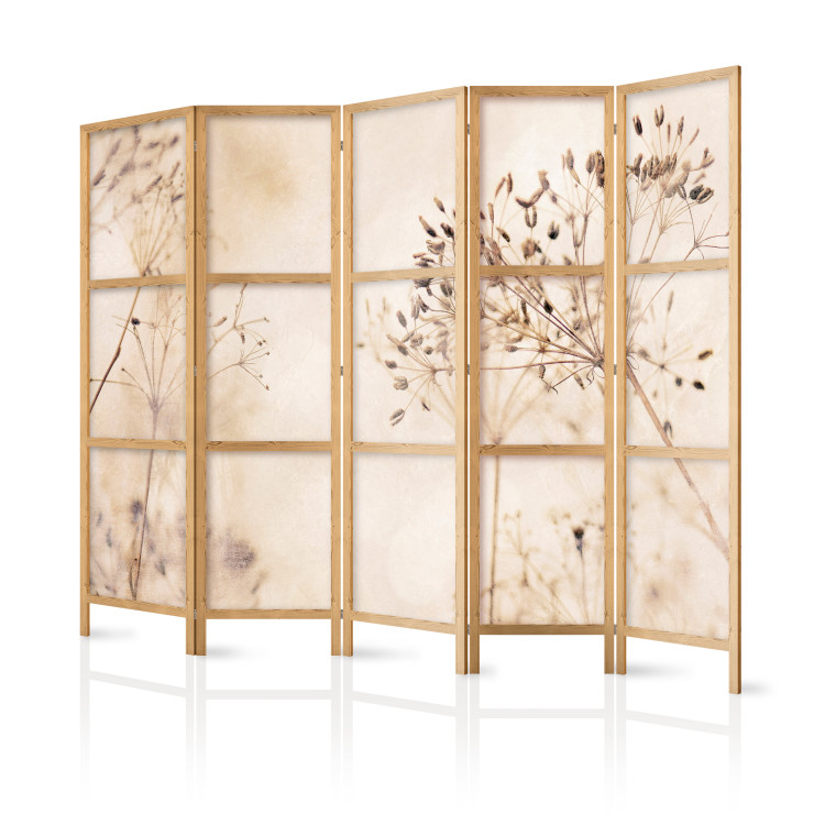 Room Divider Serenity and Contemplation II (5-piece) - Delicate plants on a beige background 138356 additionalImage 5