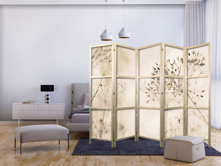 Room Divider Serenity and Contemplation II (5-piece) - Delicate plants on a beige background 138356 additionalImage 8