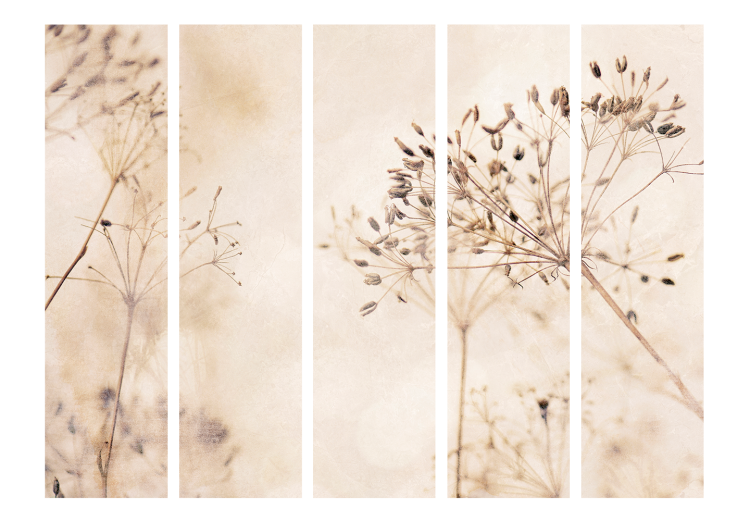 Room Divider Serenity and Contemplation II (5-piece) - Delicate plants on a beige background 138356 additionalImage 3