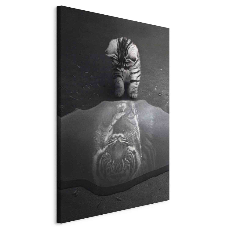 Canvas Print Predatory Animal (1-piece) - cat with a tiger reflection in a puddle 144356 additionalImage 2