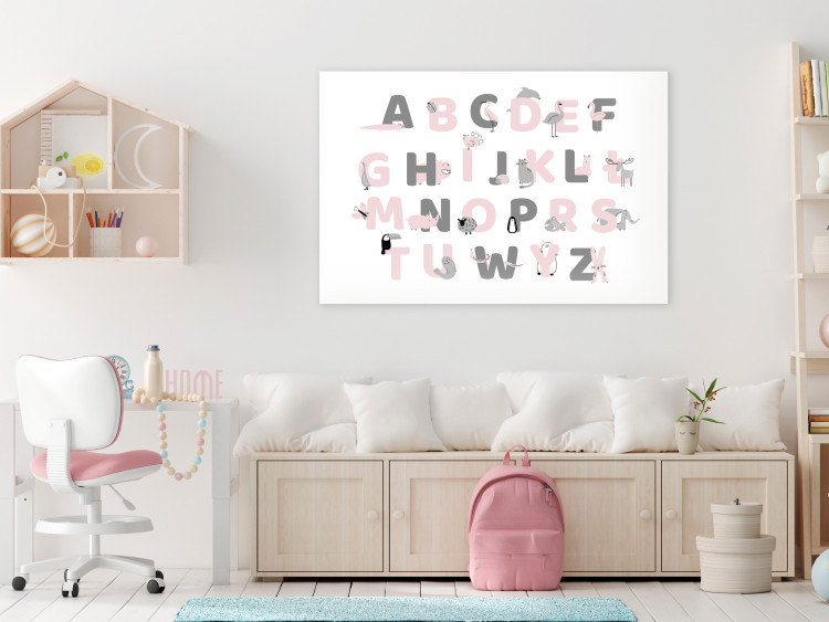 Canvas Polish Alphabet for Children - Pink and Gray Letters with Animals 146456 additionalImage 3