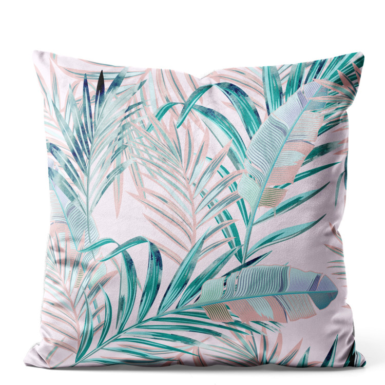 Decorative Velor Pillow Leaves - composition in shades of green and purple 147156