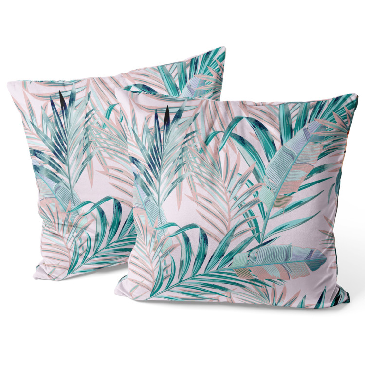 Decorative Velor Pillow Leaves - composition in shades of green and purple 147156 additionalImage 3