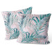Decorative Velor Pillow Leaves - composition in shades of green and purple 147156 additionalThumb 3