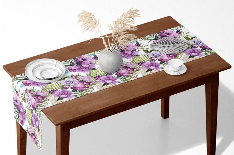 Table Runner Joyful bouquet - composition of purple flowers on a white background 147256 additionalImage 4