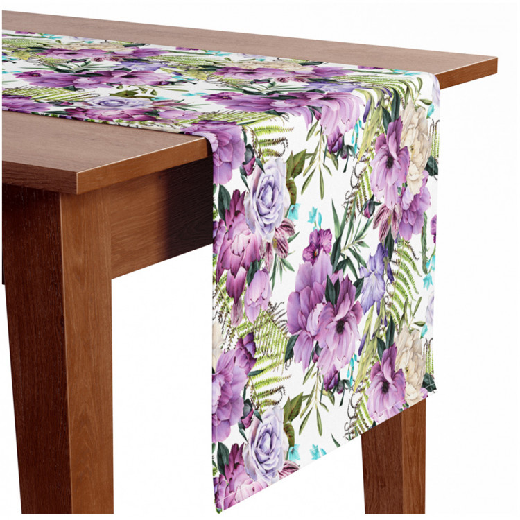 Table Runner Joyful bouquet - composition of purple flowers on a white background 147256