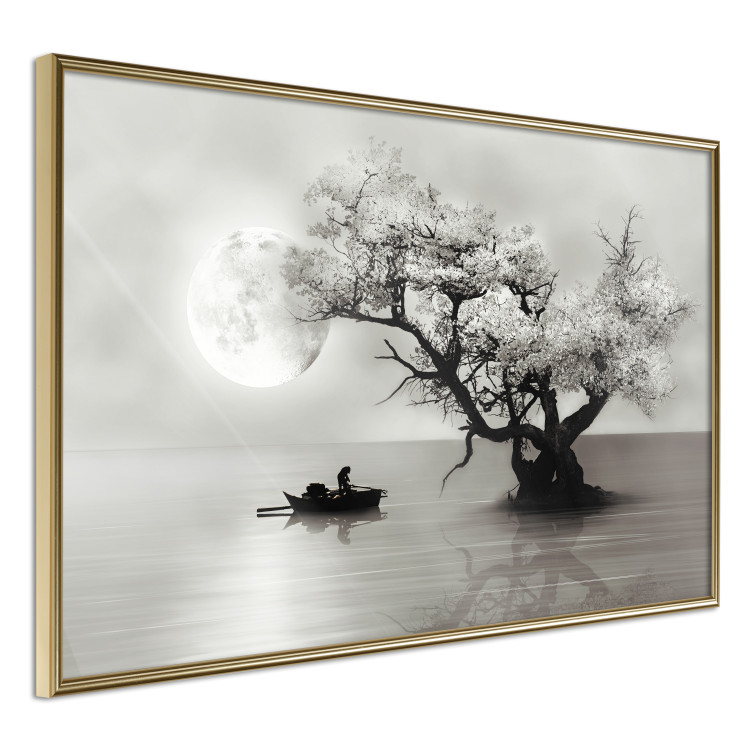 Wall Poster Landscape - Man in a Boat on a Lake in the Glow of the Moon 147656 additionalImage 16