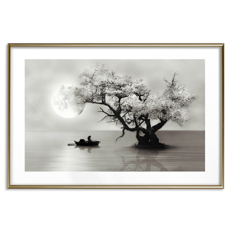 Wall Poster Landscape - Man in a Boat on a Lake in the Glow of the Moon 147656 additionalImage 10