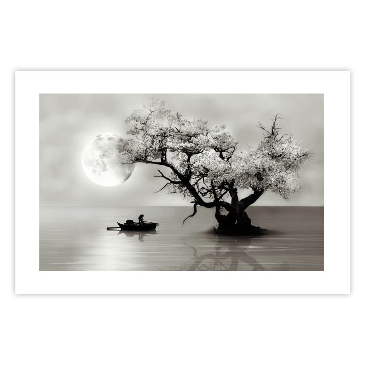 Wall Poster Landscape - Man in a Boat on a Lake in the Glow of the Moon 147656 additionalImage 8