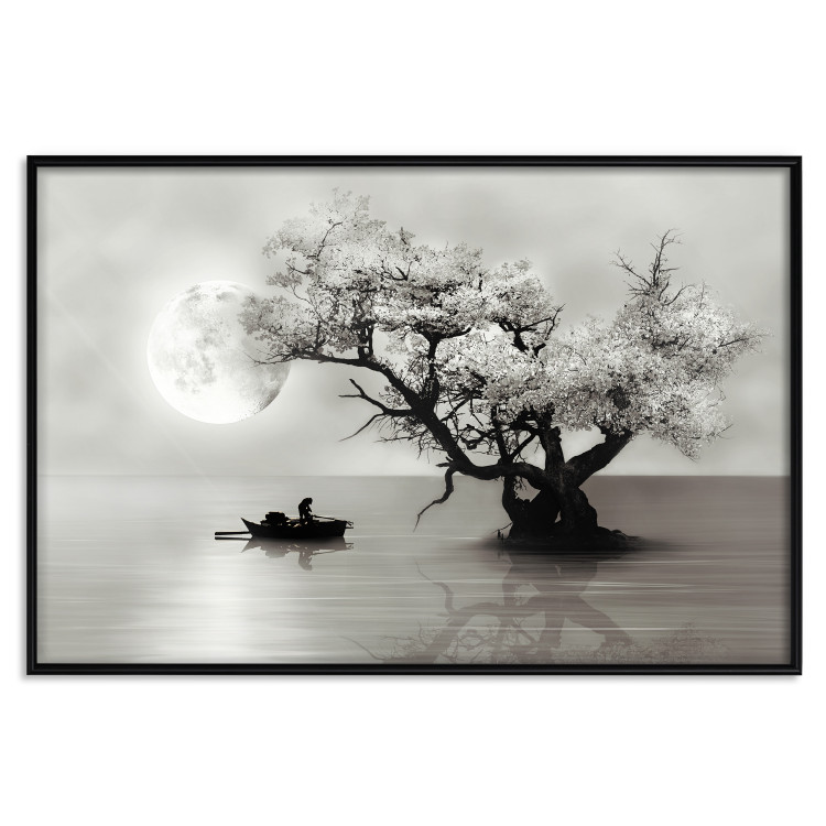 Wall Poster Landscape - Man in a Boat on a Lake in the Glow of the Moon 147656 additionalImage 12