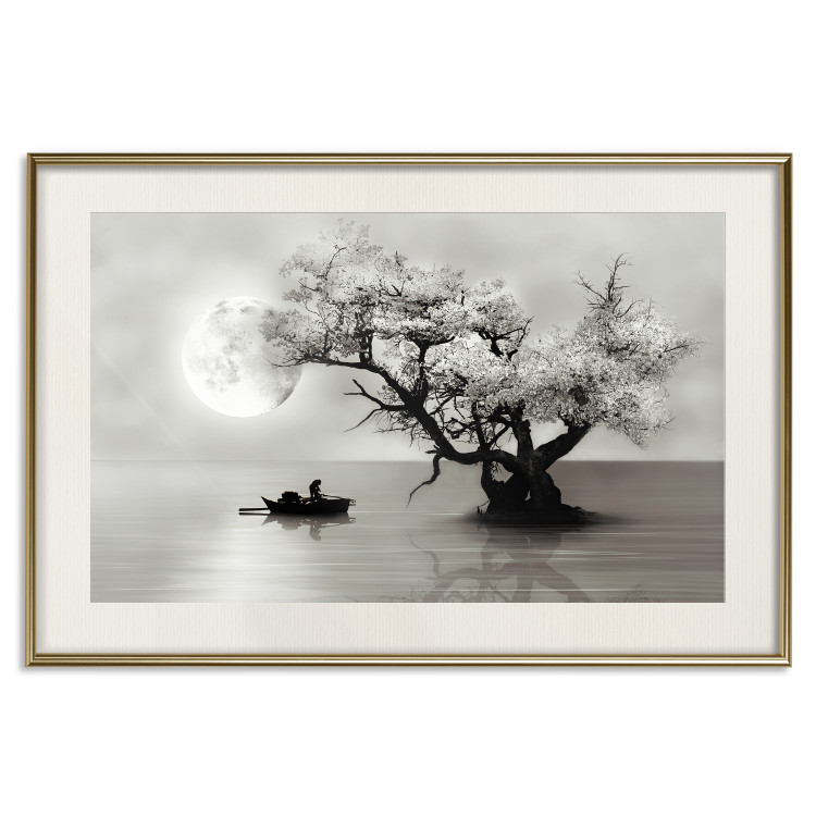 Wall Poster Landscape - Man in a Boat on a Lake in the Glow of the Moon 147656 additionalImage 25