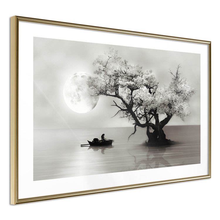 Wall Poster Landscape - Man in a Boat on a Lake in the Glow of the Moon 147656 additionalImage 17