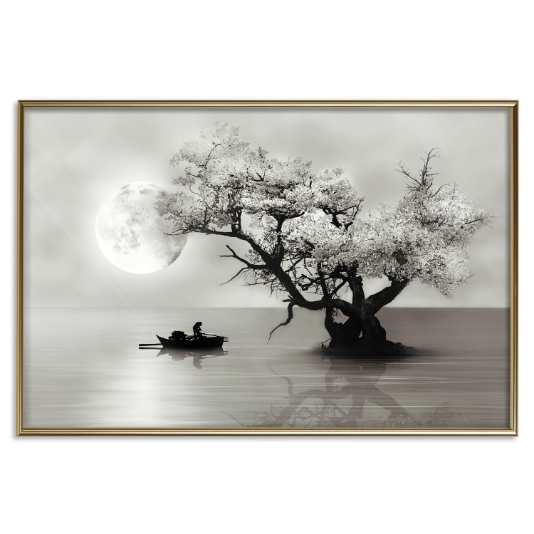 Wall Poster Landscape - Man in a Boat on a Lake in the Glow of the Moon 147656 additionalImage 4