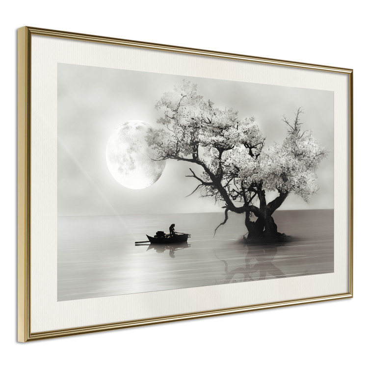Wall Poster Landscape - Man in a Boat on a Lake in the Glow of the Moon 147656 additionalImage 3