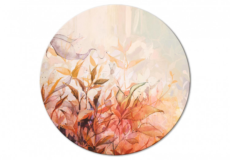 Round Canvas Flaming Meadow - Artwork With Painted Plants in Vivid Colors 148656