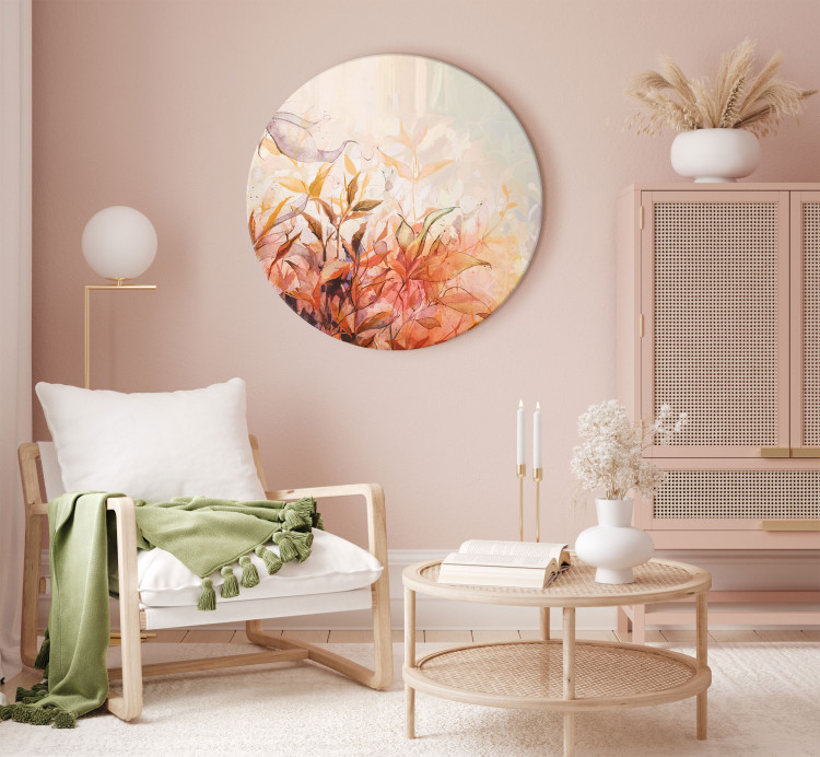 Round Canvas Flaming Meadow - Artwork With Painted Plants in Vivid Colors 148656 additionalImage 2