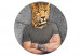 Round Canvas Leopard Man - Big Cat on a Concrete Gray Background 148756
