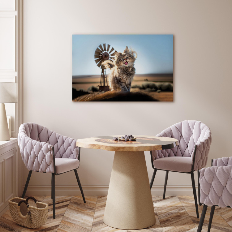 Canvas Art Print AI Maine Coon Cat - Smiling Fluffy Animal in Don Quixote Style - Horizontal 150156 additionalImage 5