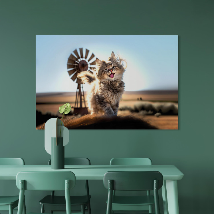 Canvas Art Print AI Maine Coon Cat - Smiling Fluffy Animal in Don Quixote Style - Horizontal 150156 additionalImage 3